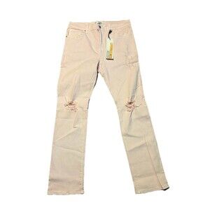 First Row Men’s Slim Straight Jeans 34x32 Pink Distressed USA Flag Pocket NWT